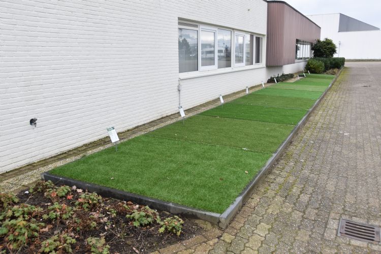 Opdrachtgevers kunnen in Echt verschillende kunstgrassen bekijken. Opdrachtgevers kunnen in Echt verschillende kunstgrassen bekijken.