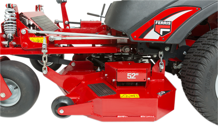 Het veringsysteem is verbonden met het vrij hangende maaidek. Van der Lienden: 'Op oneffen terrein zullen de draagarmen in- en uitveren, waarbij het maaidek de contouren van het te maaien oppervlak synchroon volgt.' Het veringsysteem is verbonden met het vrij hangende maaidek. Van der Lienden: 'Op oneffen terrein zullen de draagarmen in- en uitveren, waarbij het maaidek de contouren van het te maaien oppervlak synchroon volgt.'