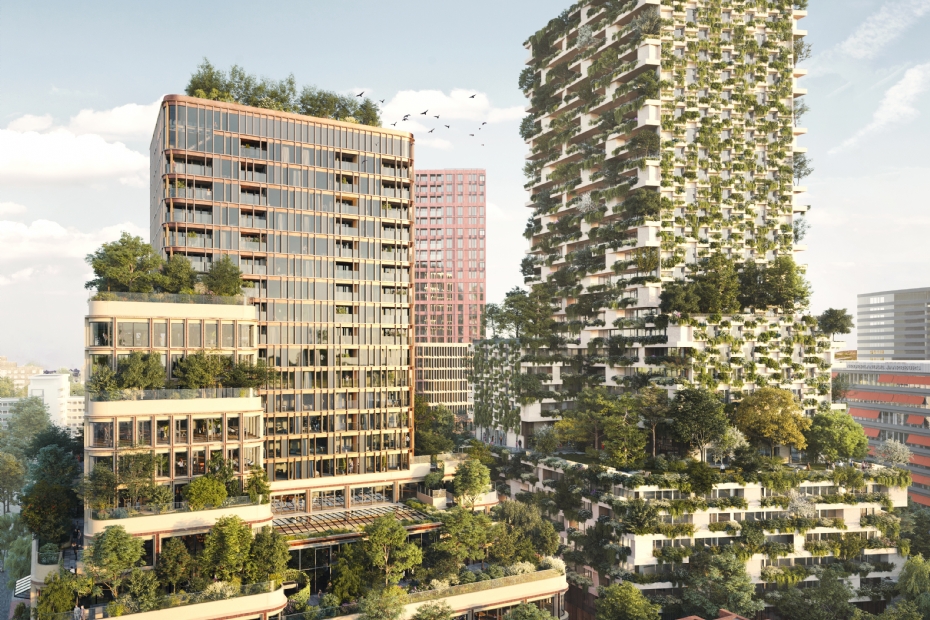 Het Nieuwe Groen over verticale bos - Impressie Wonderwoods, de groene verticale oase die in 2024 zal verrijzen in het hart van Utrecht. bron: VERO DIGITAL