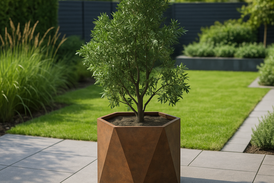 Geometrische plantenbak van cortenstaal