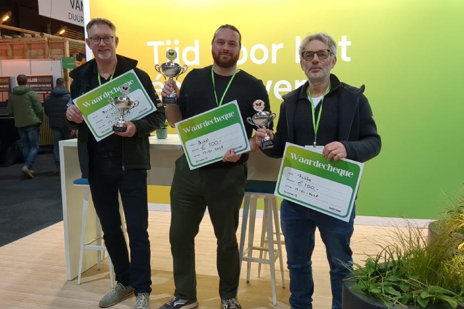 Van links naar rechts: Marcel Achterberg (GildenGroen Zeewolde), Michel Lommerse (Denayere Hoveniers) en  Fokke Mulder (Hovenierscentrum De Briellaerd). 